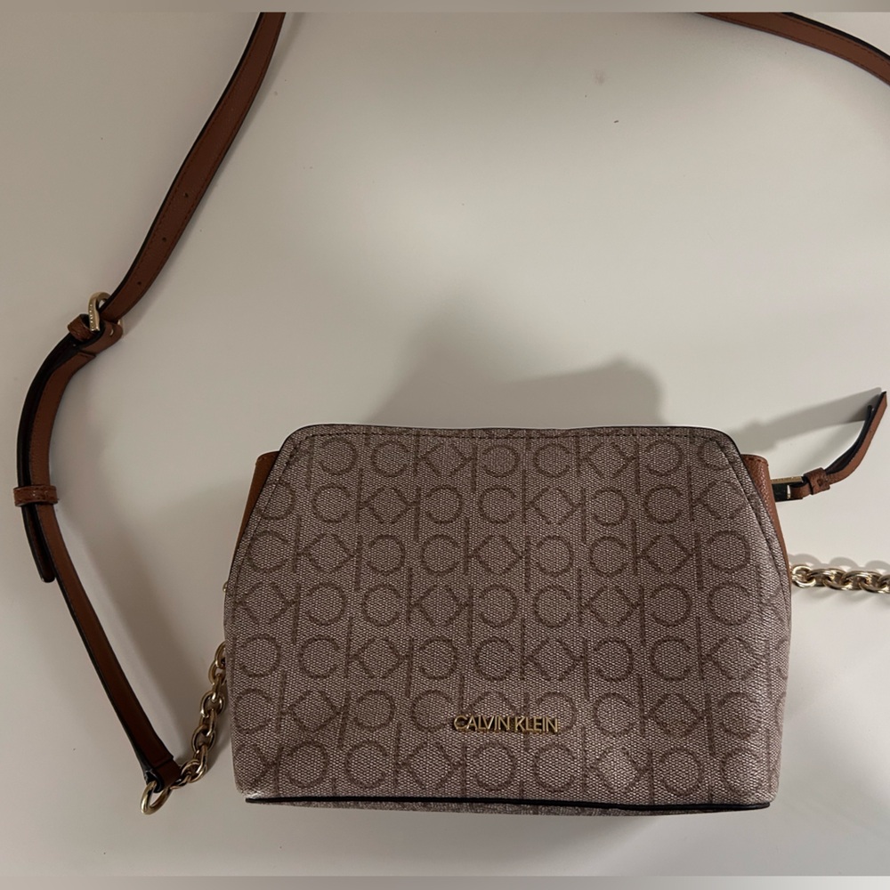 Calvin Klein Beige Monogram Crossbody Bag